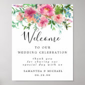 Elegant Pink Floral Welkom bij ons trouwbord Poster (Voorkant)
