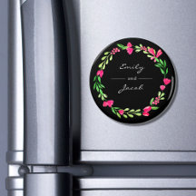 Elegant Pink Floral WreatBlack Name of Couple