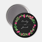 Elegant Pink Floral WreatBlack Name of Couple Magneet (Voorkant / Achterkant)