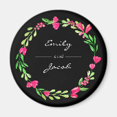 Elegant Pink Floral WreatBlack Name of Couple Magneet (Voorkant)