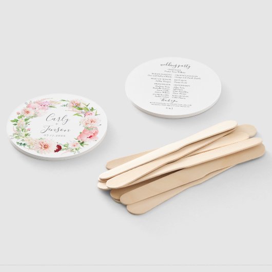 Elegant Pink Floral Wreath Wedding Hand Fans Handwaaier (Niet-gemonteerd)