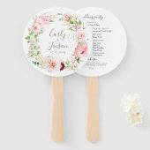 Elegant Pink Floral Wreath Wedding Hand Fans Handwaaier (Voorkant en achterkant)