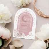 Elegant Pink Florals Moon Stars Tiara Quinceañera Kaart