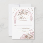 Elegant Pink Florals Moon Stars Tiara Quinceañera RSVP Kaartje (Voorkant)