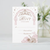 Elegant Pink Florals Moon Stars Tiara Quinceañera RSVP Kaartje (Staand voorkant)