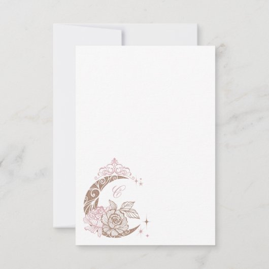Elegant Pink Florals Moon Stars Tiara Quinceañera RSVP Kaartje (Achterkant)
