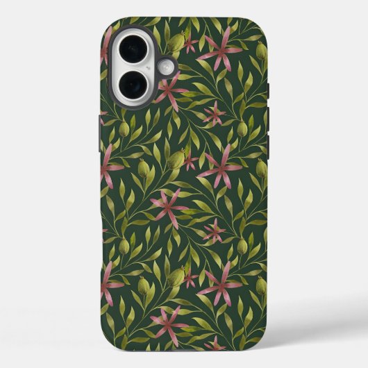 Elegant Pink Flower Pattern on Dark Background Case-Mate iPhone Case (Achterkant)