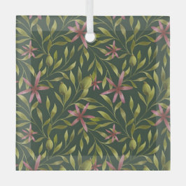 Elegant Pink Flower Pattern on Dark Background Glas Ornament