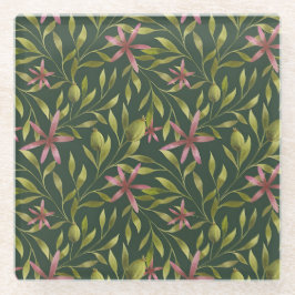 Elegant Pink Flower Pattern on Dark Background Glazen Onderzetter