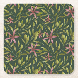 Elegant Pink Flower Pattern on Dark Background Kartonnen Onderzetters