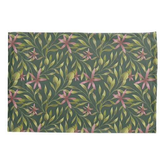 Elegant Pink Flower Pattern on Dark Background Kussensloop (Achterkant-Links)