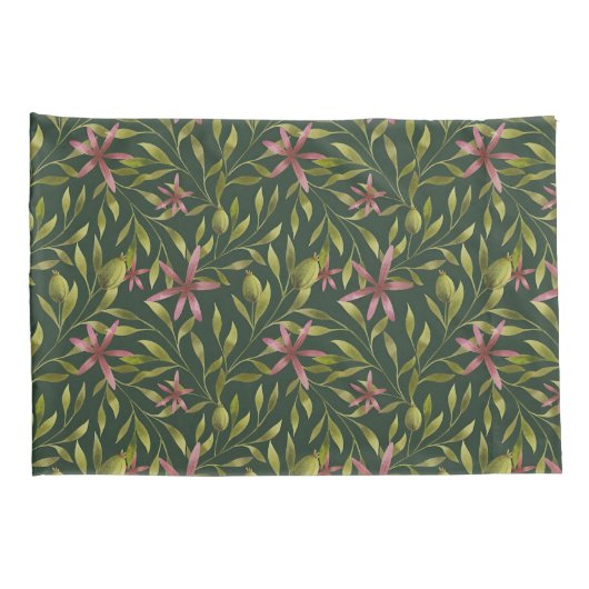 Elegant Pink Flower Pattern on Dark Background Kussensloop (Achterkant-Rechts)