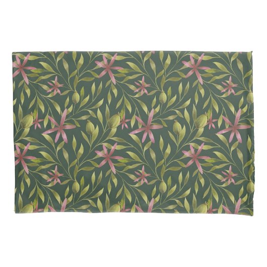 Elegant Pink Flower Pattern on Dark Background Kussensloop (Voorkant-Links)