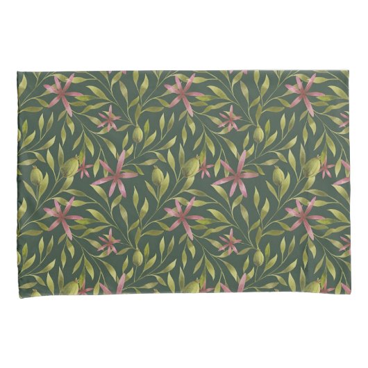 Elegant Pink Flower Pattern on Dark Background Kussensloop (Voorkant-Rechts)