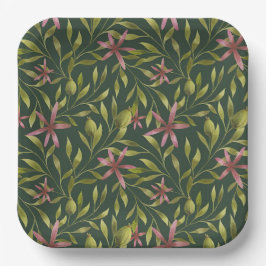Elegant Pink Flower Pattern on Dark Background Papieren Bordje