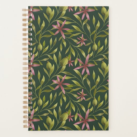 Elegant Pink Flower Pattern on Dark Background Planner (Voorkant)