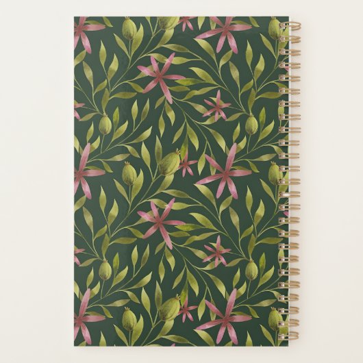 Elegant Pink Flower Pattern on Dark Background Planner (Achterkant)