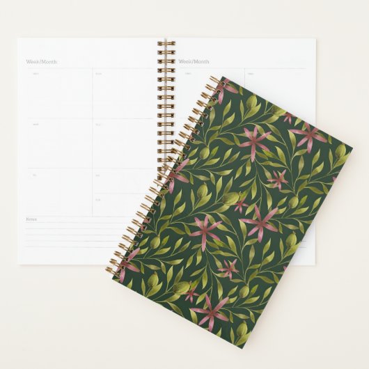 Elegant Pink Flower Pattern on Dark Background Planner (Display)