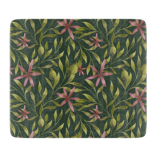 Elegant Pink Flower Pattern on Dark Background Snijplank (Voorkant)