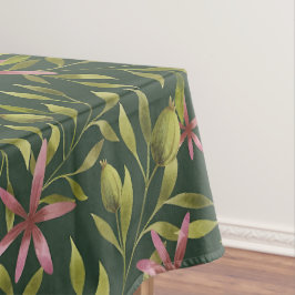 Elegant Pink Flower Pattern on Dark Background Tafelkleed