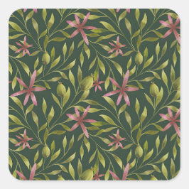Elegant Pink Flower Pattern on Dark Background Vierkante Sticker