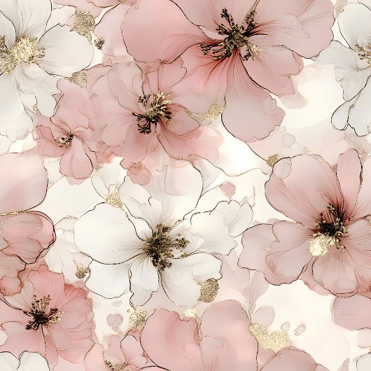 Elegant pink flowers and gold birthday paper wrap cadeaupapier