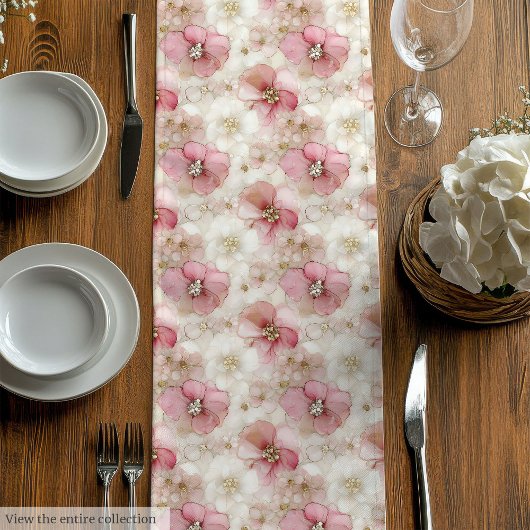 Elegant pink flowers and gold table wrap design medium tafelloper