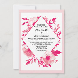 Elegant Pink Flowers Diamond Weddenschap Kaart