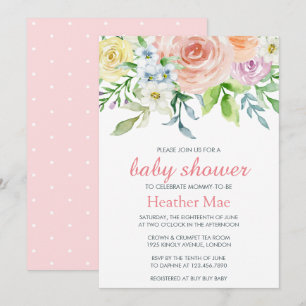 Elegant Pink Flowers Floral Girl Baby shower Kaart