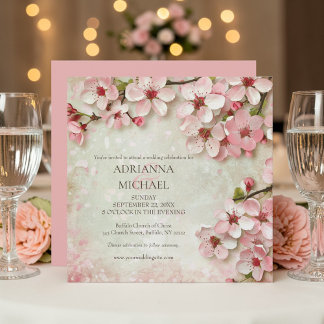 Elegant Pink Flowers Floral Wedding Invitation Kaart