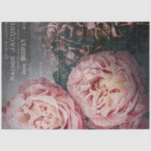 Elegant Pink Flowers French Ephemera Decoupage Tissuepapier