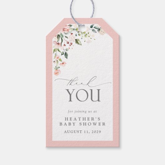 Elegant Pink Flowers Garden Baby shower dank u Cadeaulabel (Voorkant)