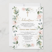 Elegant Pink Flowers Gold Greenery Dedication Kaart (Voorkant)