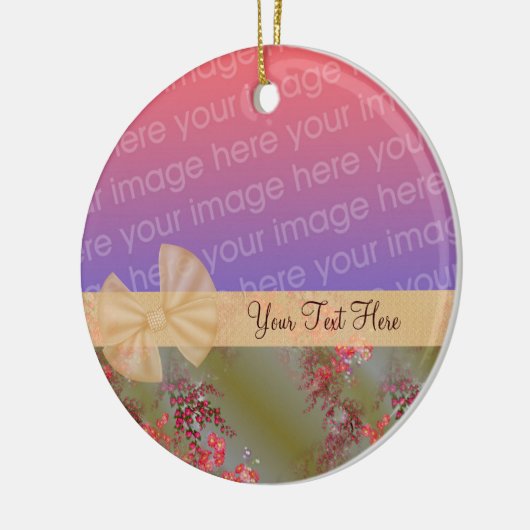 Elegant Pink Flowers Ribbon Foto Ornament (Links)