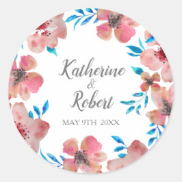Elegant Pink Flowers Waterverf Ronde Sticker