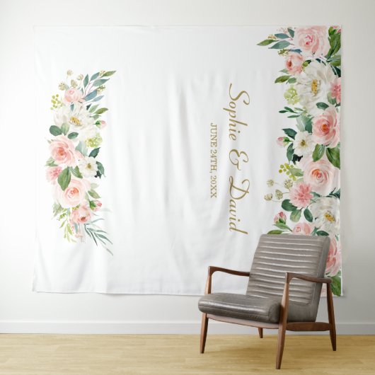 Elegant Pink Flowers Weddenschap Foto Booth Backdr Wandkleed (In Situ (horizontaal))