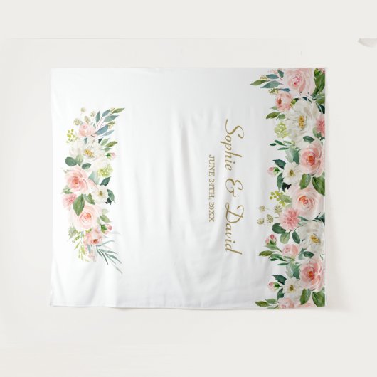 Elegant Pink Flowers Weddenschap Foto Booth Backdr Wandkleed (Voorkant (horizontaal))