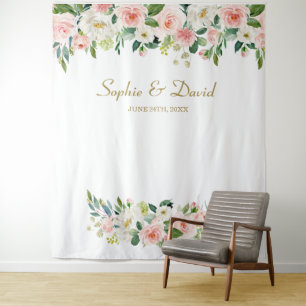 Elegant Pink Flowers Weddenschap Foto Booth Backdr Wandkleed