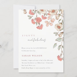 Elegant Pink Flowers Wreath 80th Birthday Invite Bedankkaart