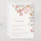 Elegant Pink Flowers Wreath 90th Birthday Invite Bedankkaart (Voorkant)