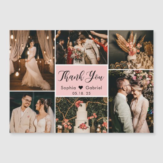 Elegant Pink Foto Collage Weddenschap Bedankt (Voorkant)