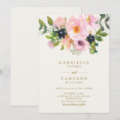 Elegant Pink Garden Floral Waterverf Chic Wedding Kaart (Voorkant / Achterkant)