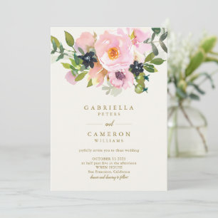 Elegant Pink Garden Floral Waterverf Chic Wedding Kaart