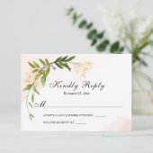 Elegant Pink Garden Flowers Greenery Wedding RSVP Kaartje (Staand voorkant)