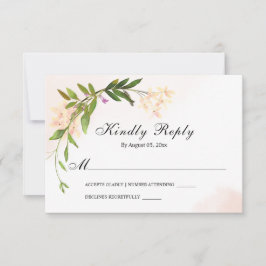 Elegant Pink Garden Flowers Greenery Wedding RSVP Kaartje