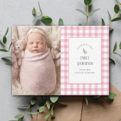 Elegant Pink Gingham Baby Girl 2 Foto Geboorte Aankondiging