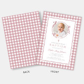 Elegant Pink Gingham Bow Photo Girl Baptism Kaart