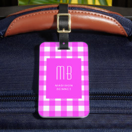 Elegant Pink Gingham Monogram Bagagelabel
