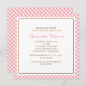 Elegant Pink Gingham Pattern Baby shower Kaart (Voorkant / Achterkant)