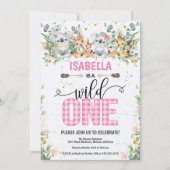 Elegant Pink Gingham Safari Wild Een eerste verjaa Kaart (Voorkant)